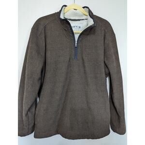 Men's Orvis sherpa lined 3/4 zip brown pull over sweater jacket size L